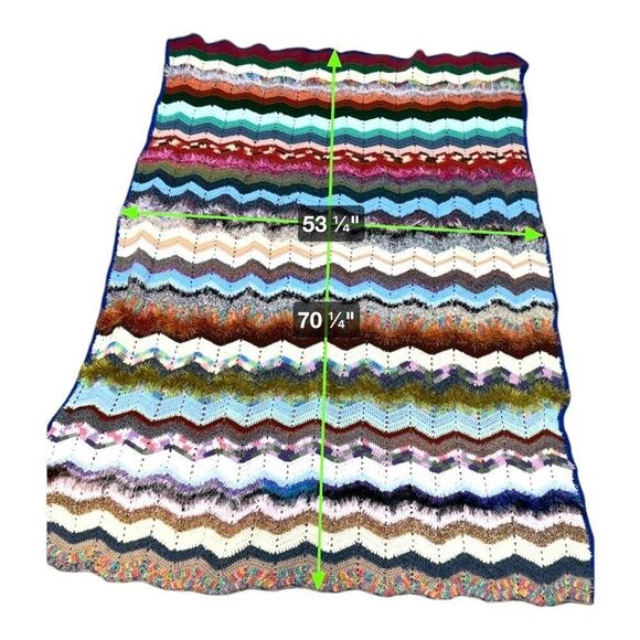 Handmade Crochet Chevron Glitter Yarn Boho Afghan Blanket Cozy & Warm 70x53 - Picture 4 of 5
